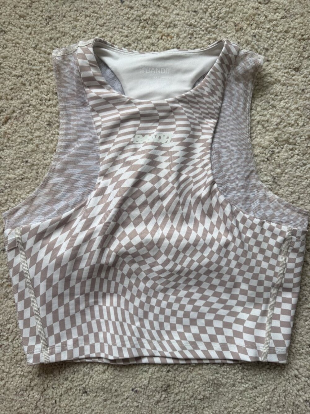 Beige Checkered Crop Tank Top